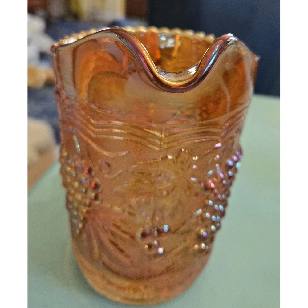 Carnival‎ Glass Pitcher Amber Marigold Small 5.5